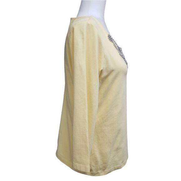 Ruby Rd Scoop Neck Embellished Short Sleeve Yellow Tee Size Medium - Picture 3 of 7
